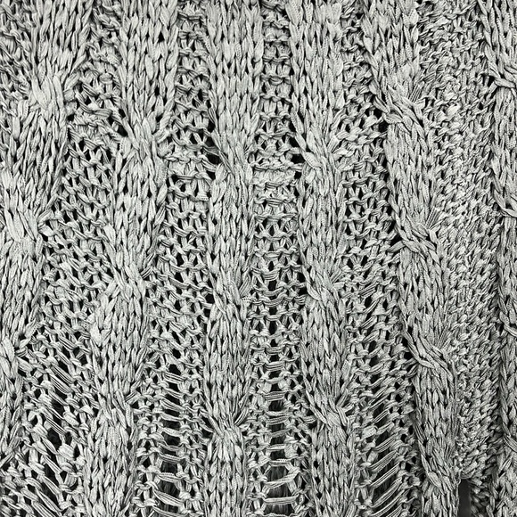 Pretty Angel Womens Open Crochet Tunic L Gray Pullover 3/4 Bell Sleeves Unique - Picture 5 of 12